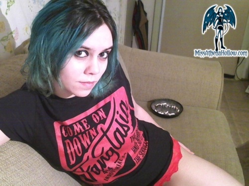 Hopping on cam on @EroticBPM in my Fangtasia shirt, boy shorts...